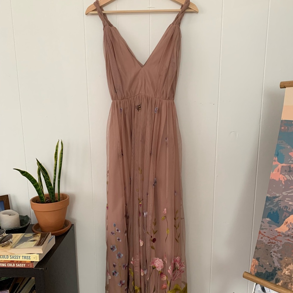 ASOS blush embroidered tulle gown